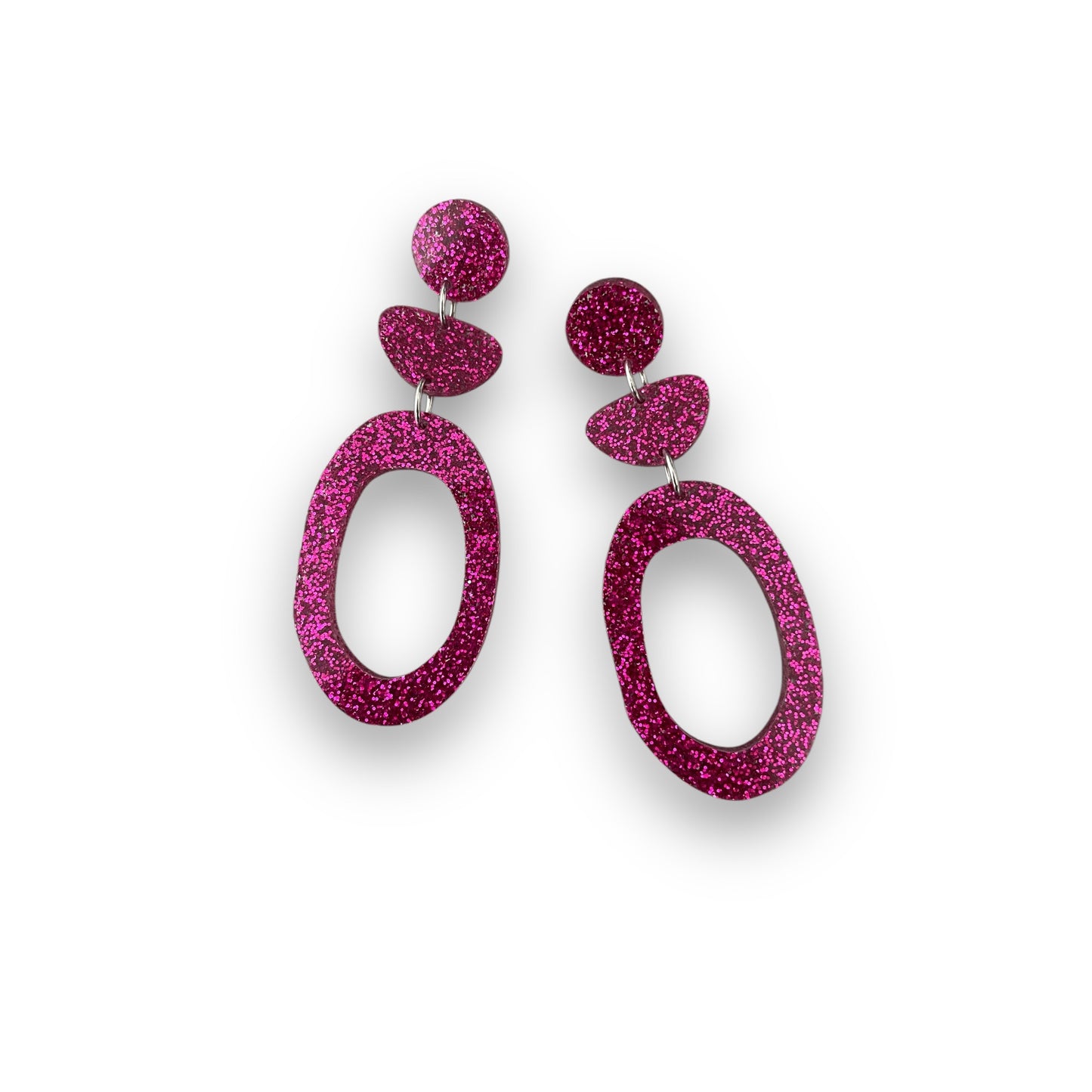 Hot Pink Sparkly Statement Earrings