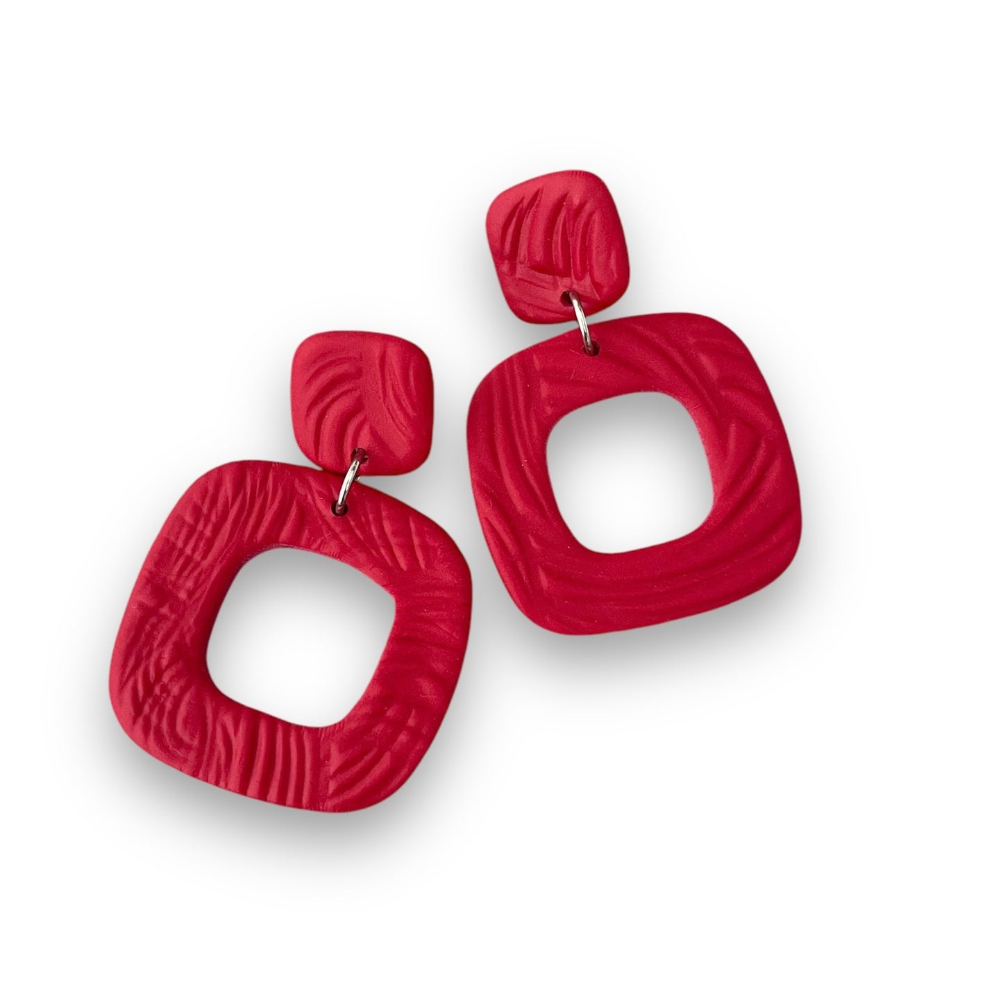Red Polymer Clay Statement Earrings