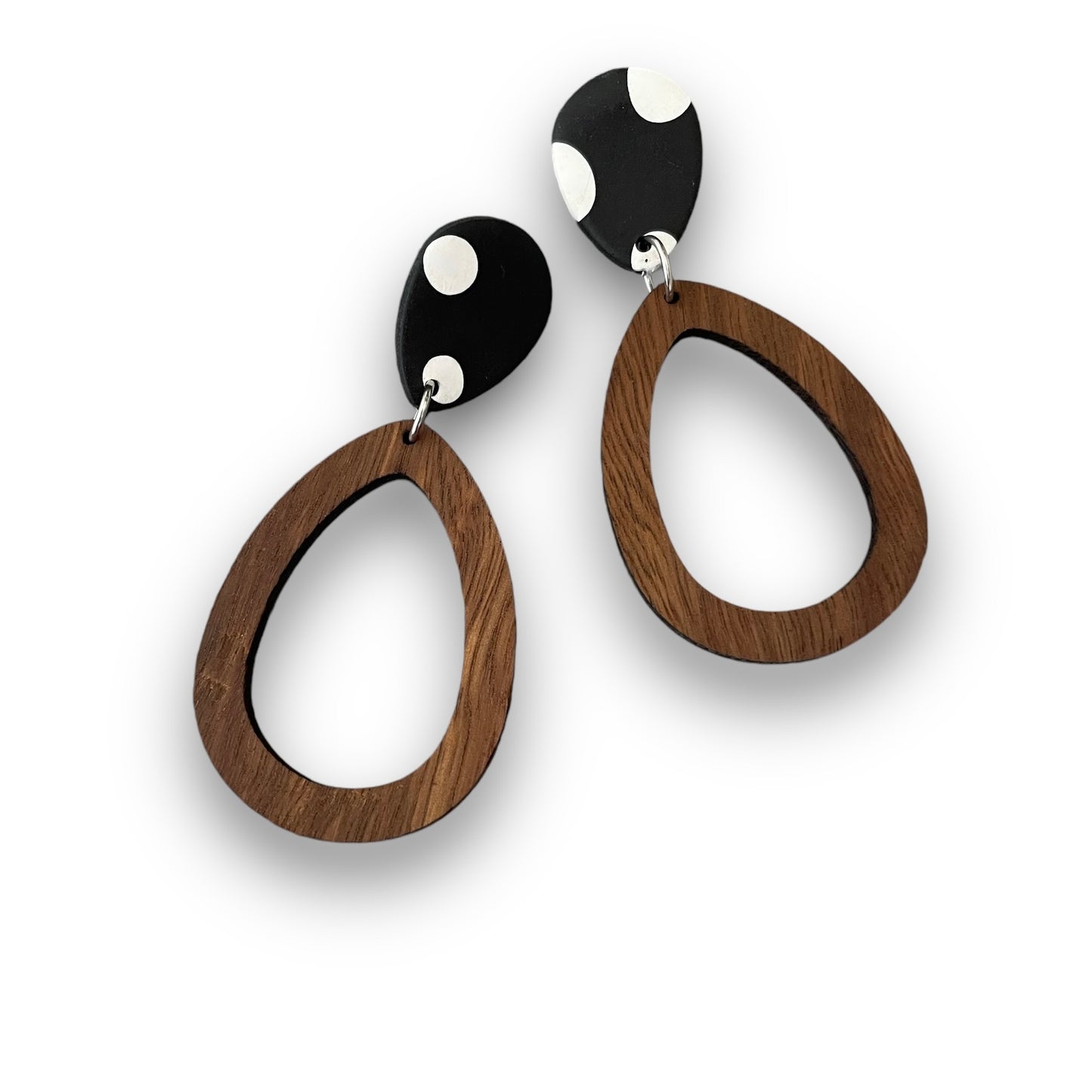Black and White Spot Timber Earrings