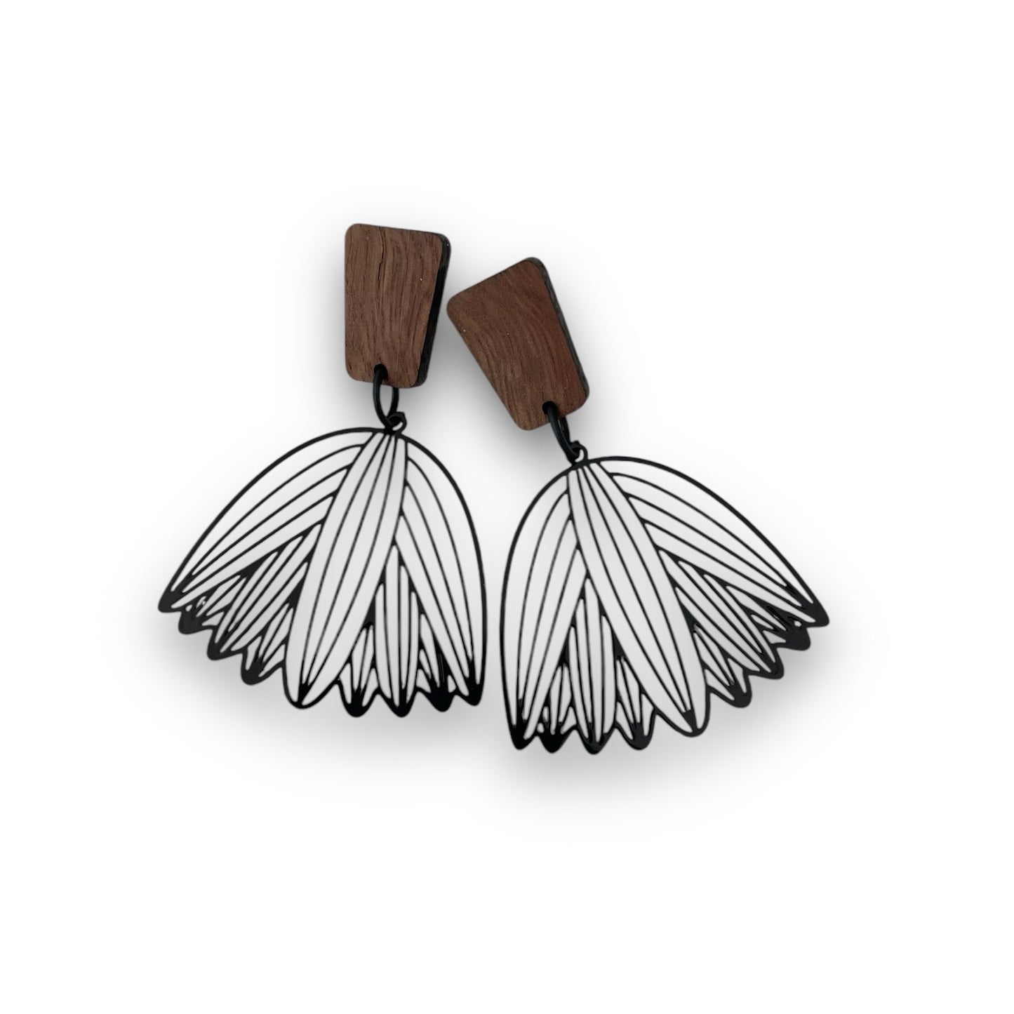 Black Filigree and Wooden Statement Earrings