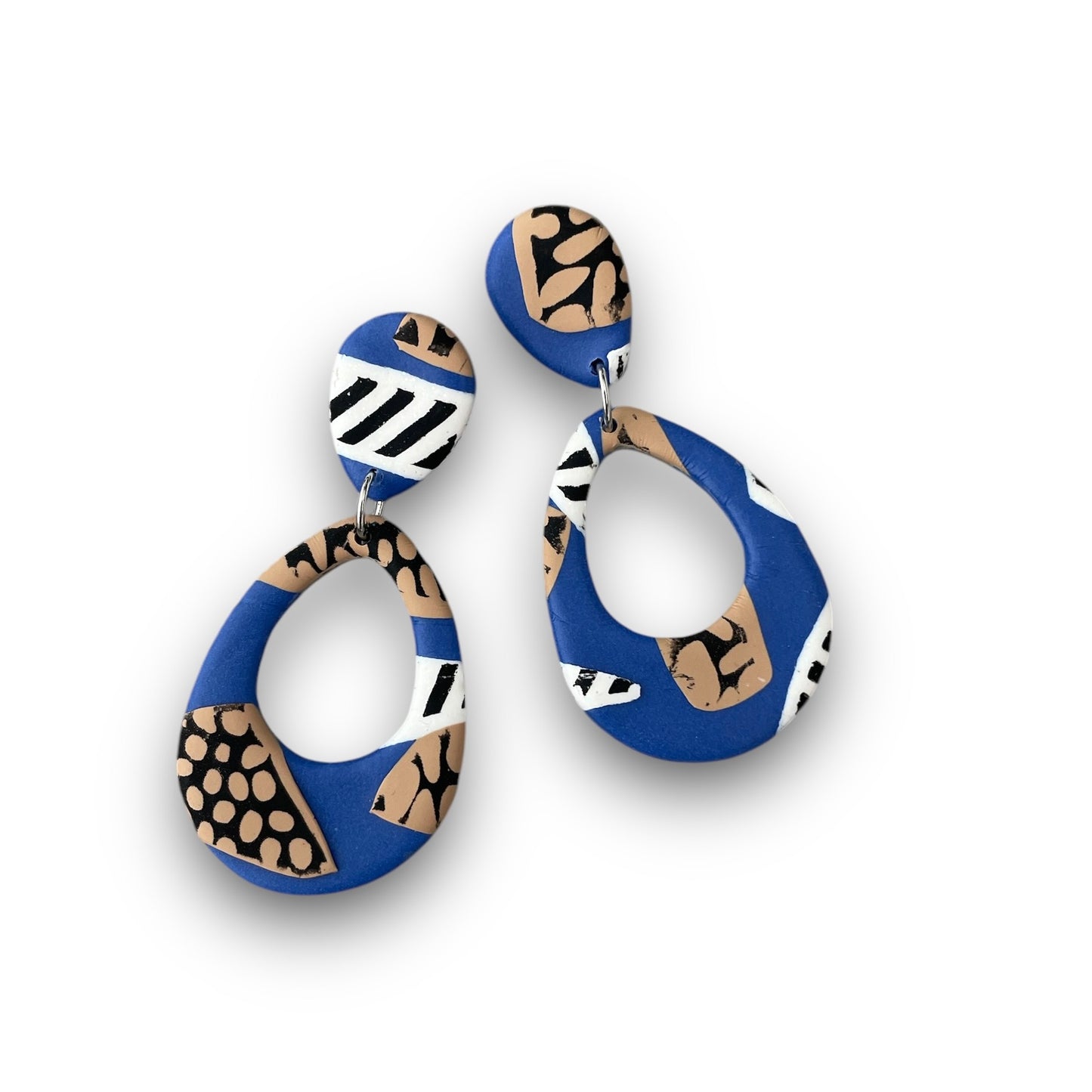 Bright Blue and White Clay Statement Earrings