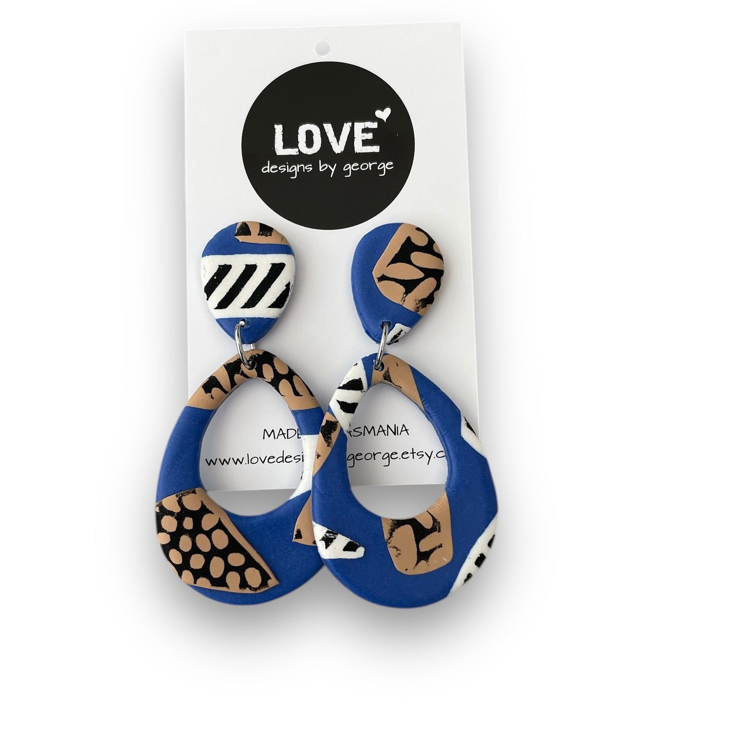 Bright Blue and White Clay Statement Earrings