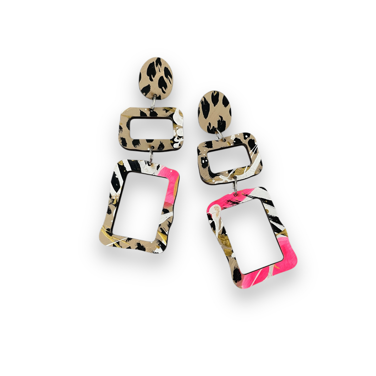 Leopard Print and Pink Statement Earrings