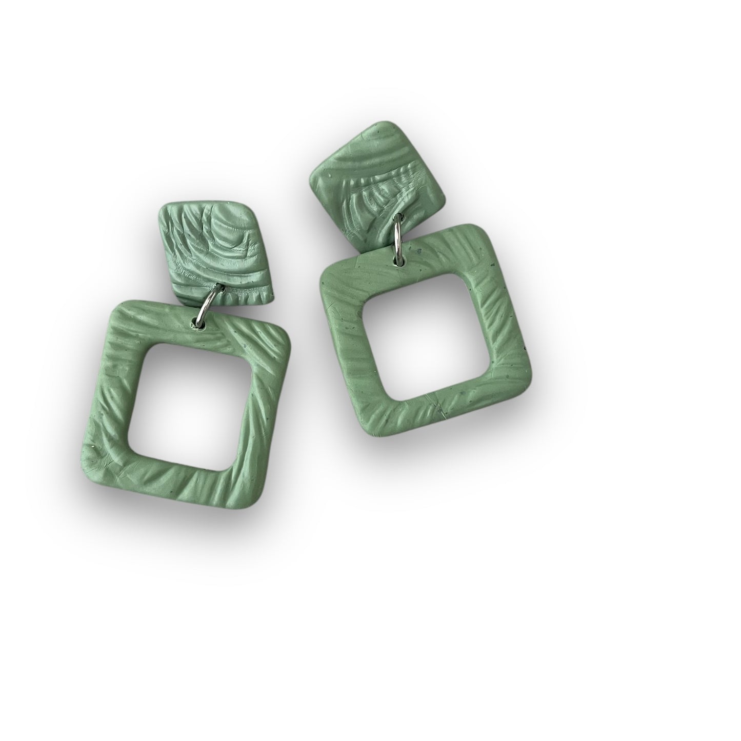 Green Polymer Clay Statement Earrings