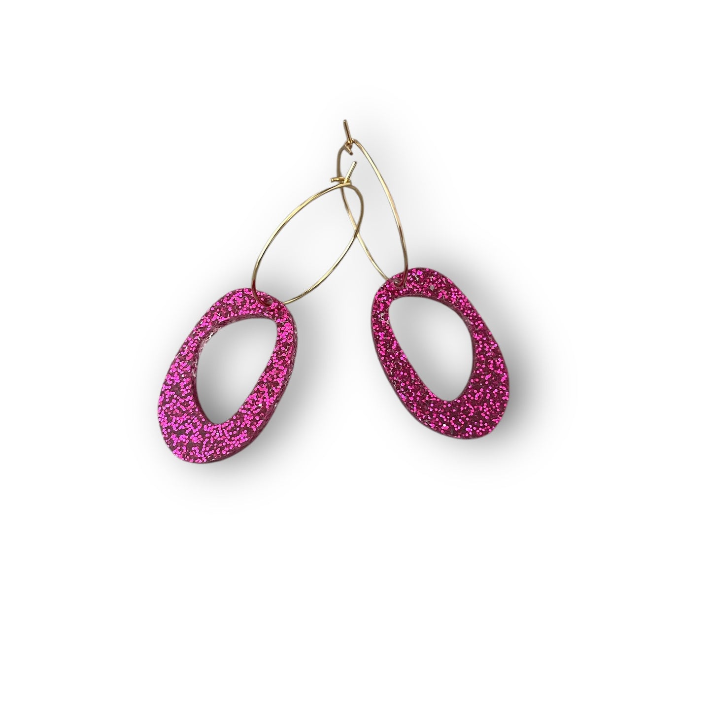 Pink Glitter Hoop Statement Earrings