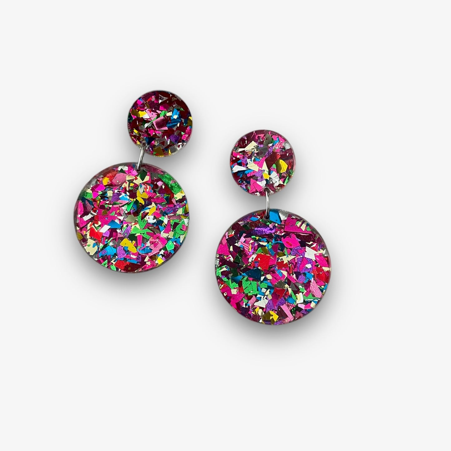 Pink Glitter Sparkly Acrylic Statement Earrings