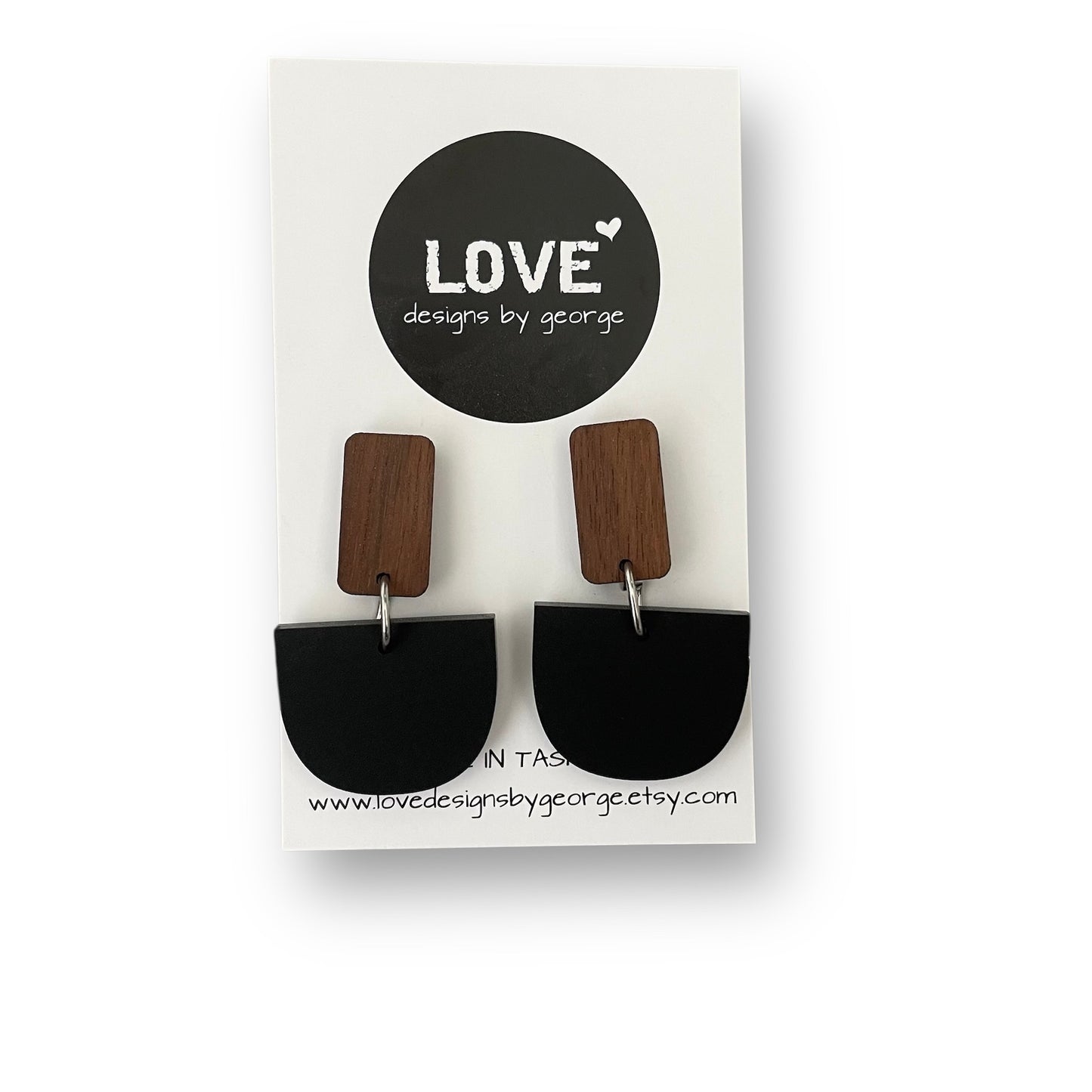 Matt Black Acrylic and Timber Dangle Earrings