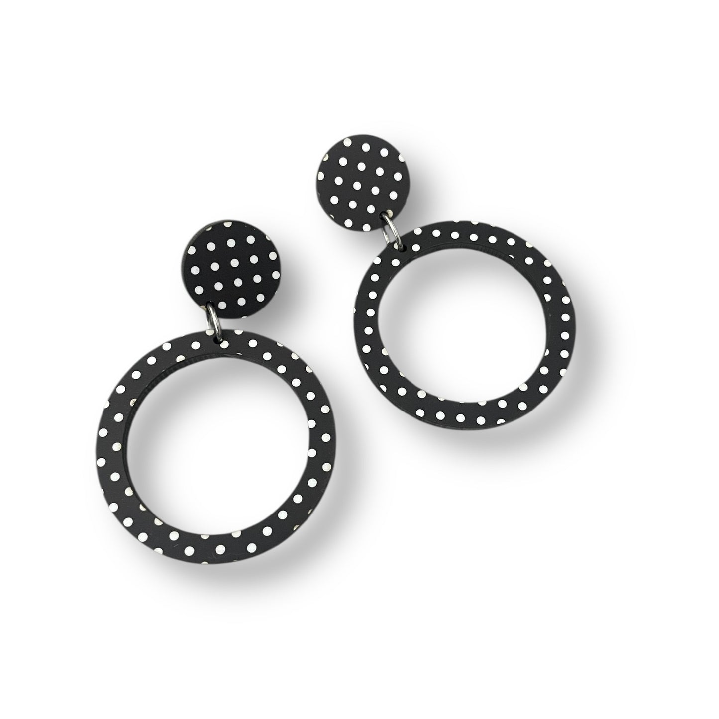 Black and White Polkadot Hoop Earrings