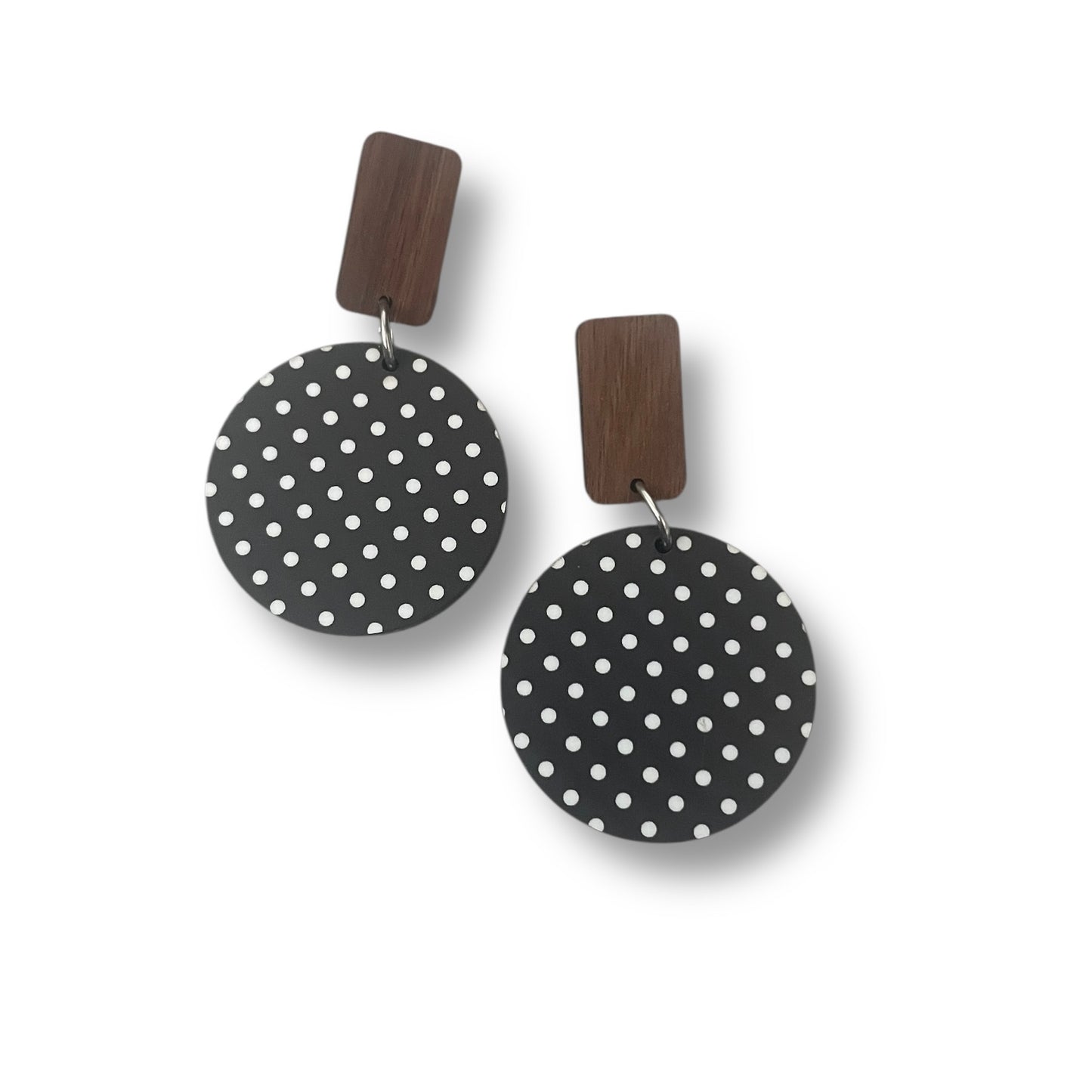 Timber and Acrylic Polkadot Earrings