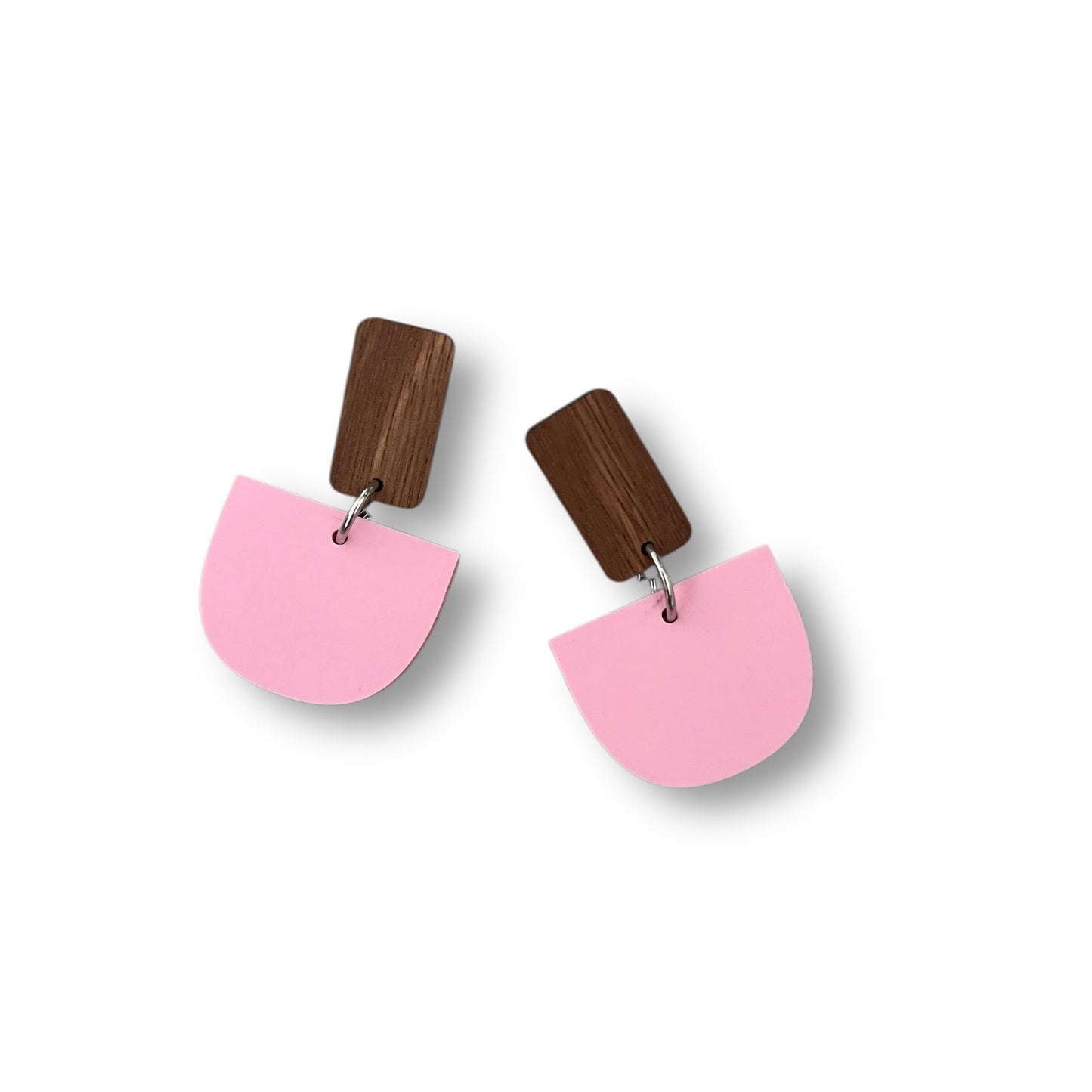 Pink Acrylic and Timber Earrings