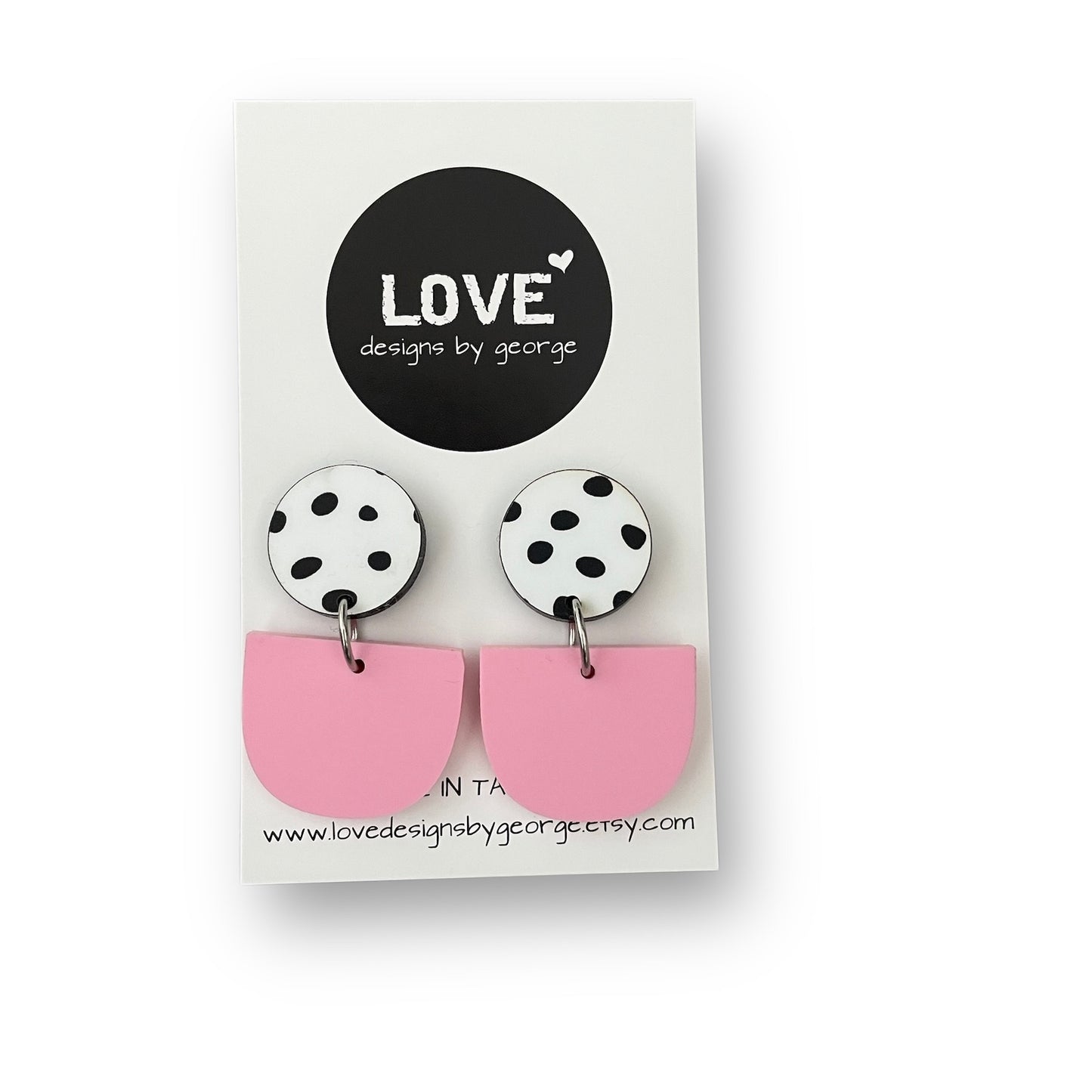 Black and White Spot and Pink Earrings