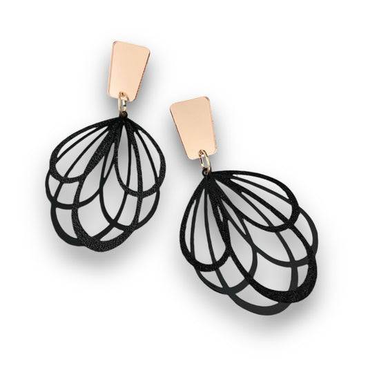 Black and Rose Gold Filigree Statement Earrings