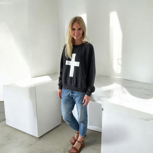 Grey Women's Cross Sweater - White