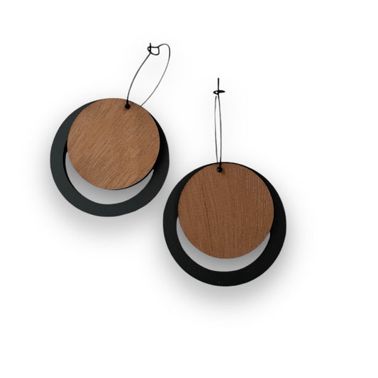 Black Acrylic and Timber Statement Earrings