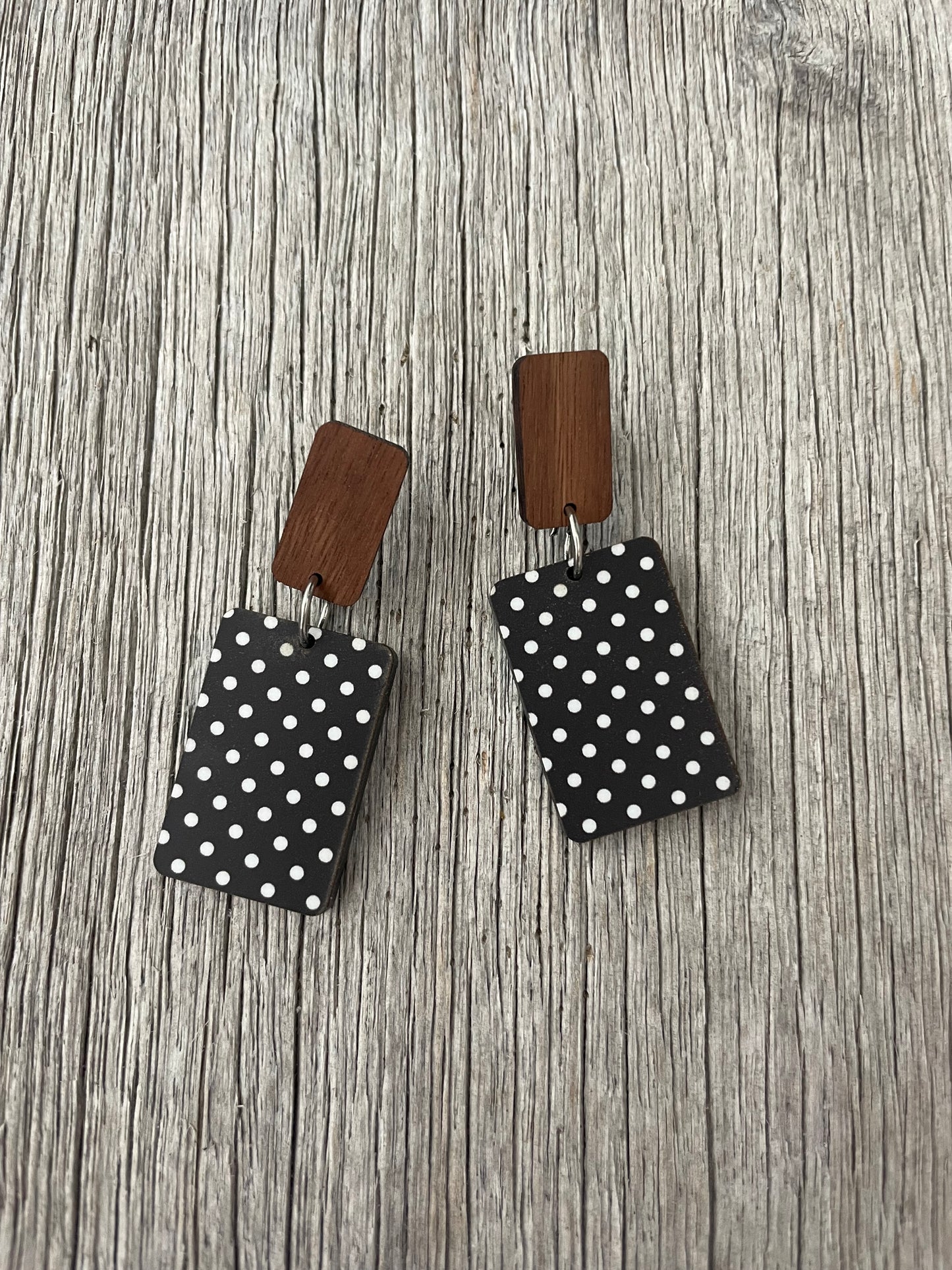 Wooden and Black and White Acrylic Earrings
