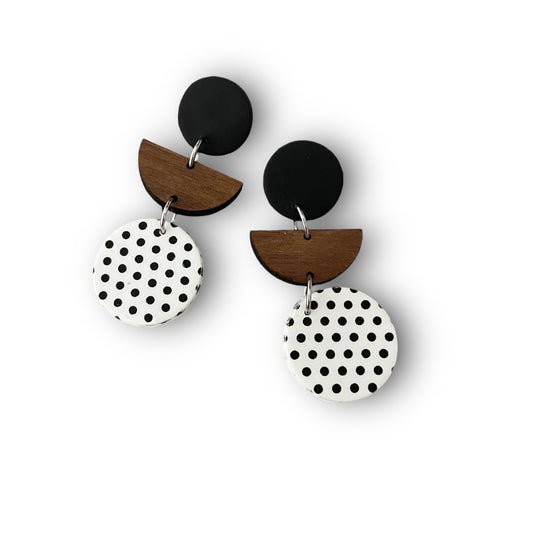 Black and White Spot Clay Earrings