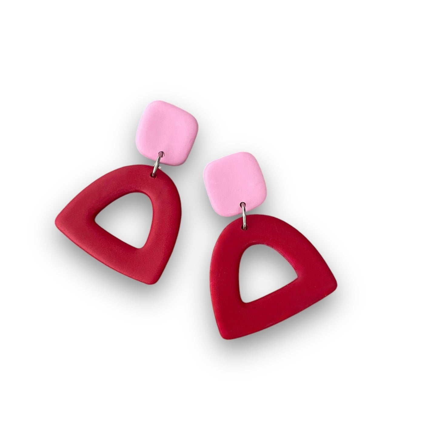 Pink and Red Polymer Clay Statement Earrings