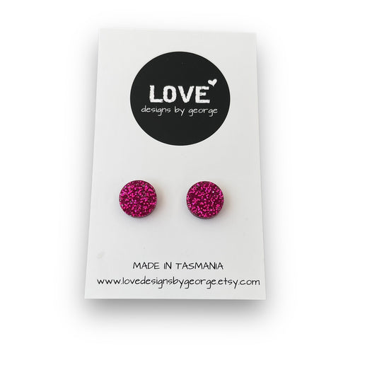 Hot Pink Sparkly Acrylic Studs