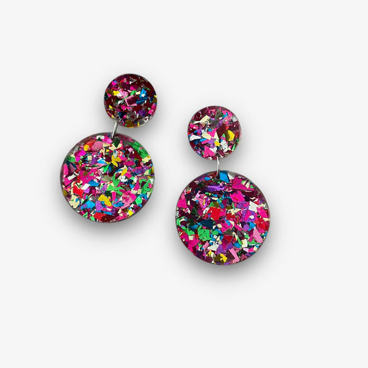 Pink Glitter Sparkly Acrylic Statement Earrings
