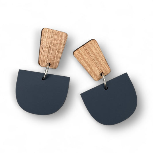 Navy Acrylic and Timber Statement Earrings