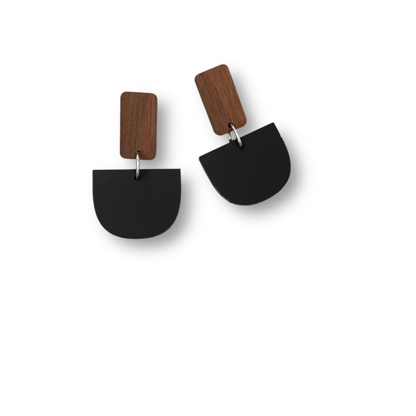 Matt Black Acrylic and Timber Dangle Earrings