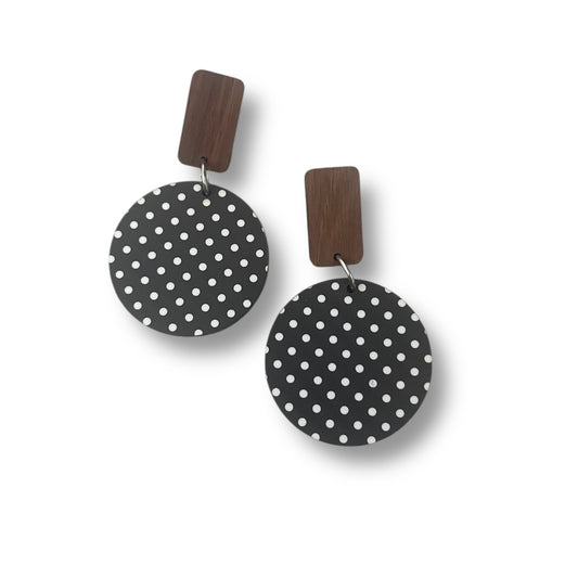 Timber and Acrylic Polkadot Earrings