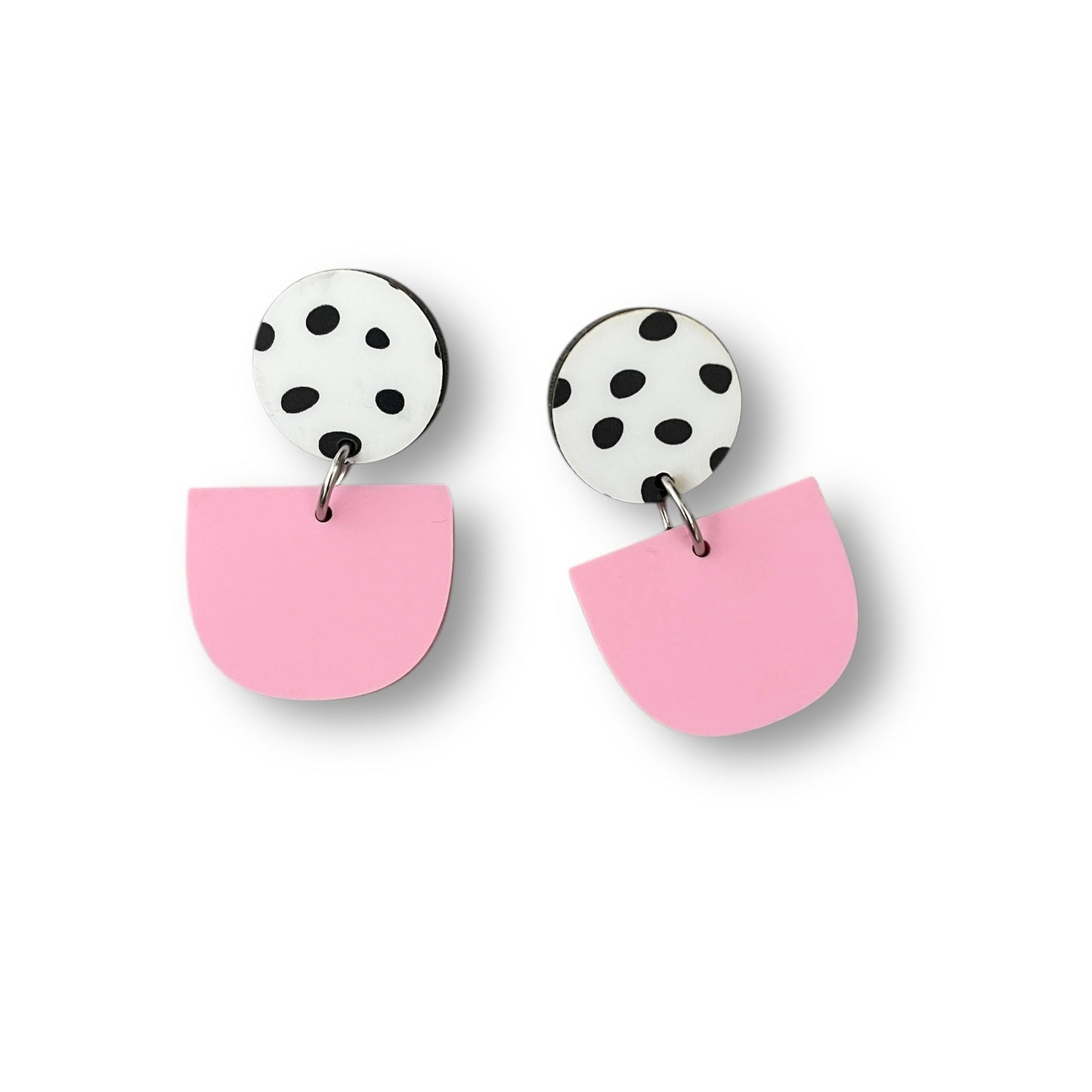 Black and White Spot and Pink Earrings