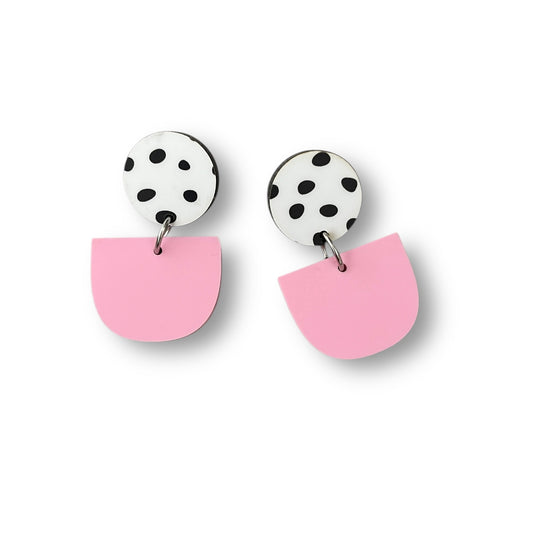 Black and White Spot and Pink Earrings