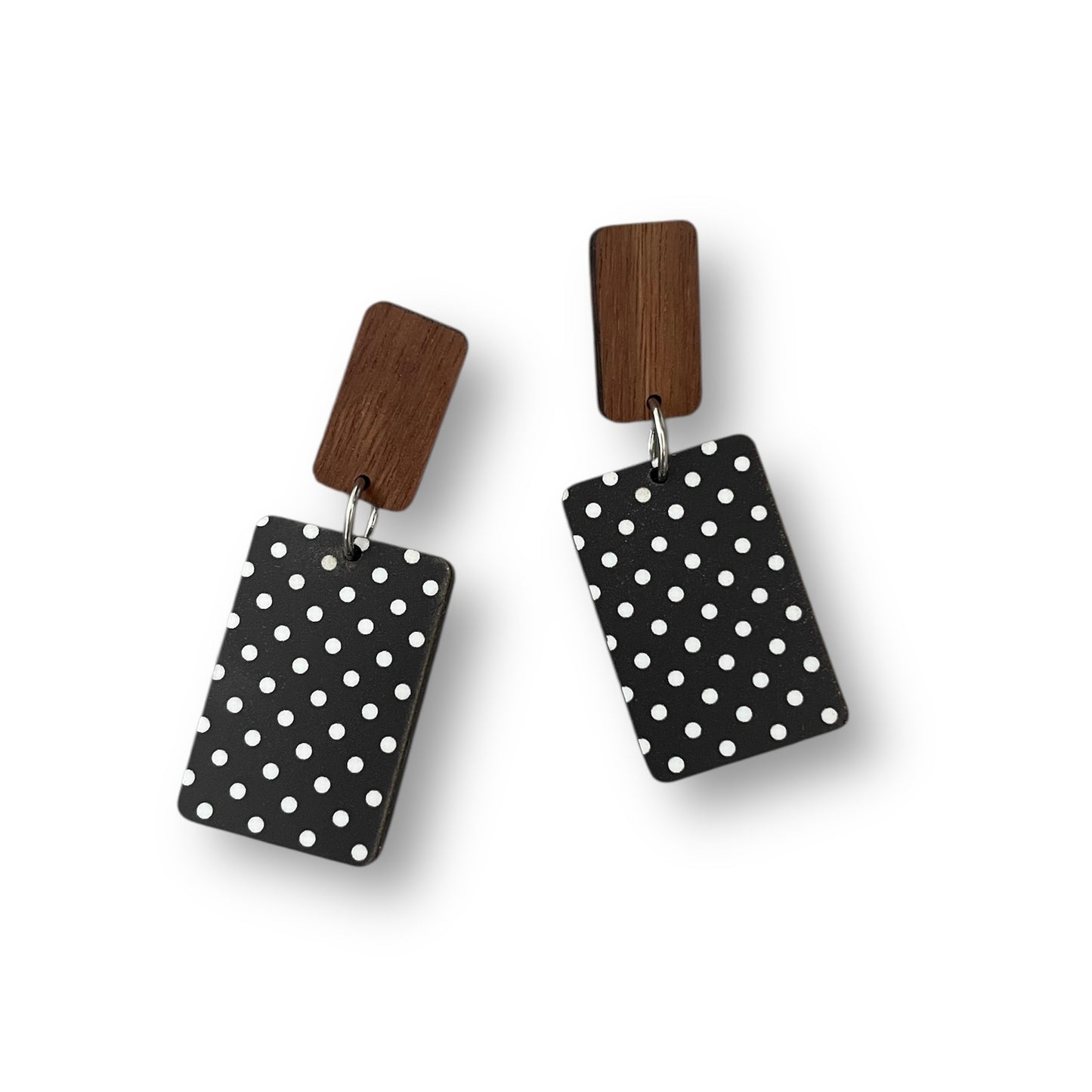 Wooden and Black and White Acrylic Earrings