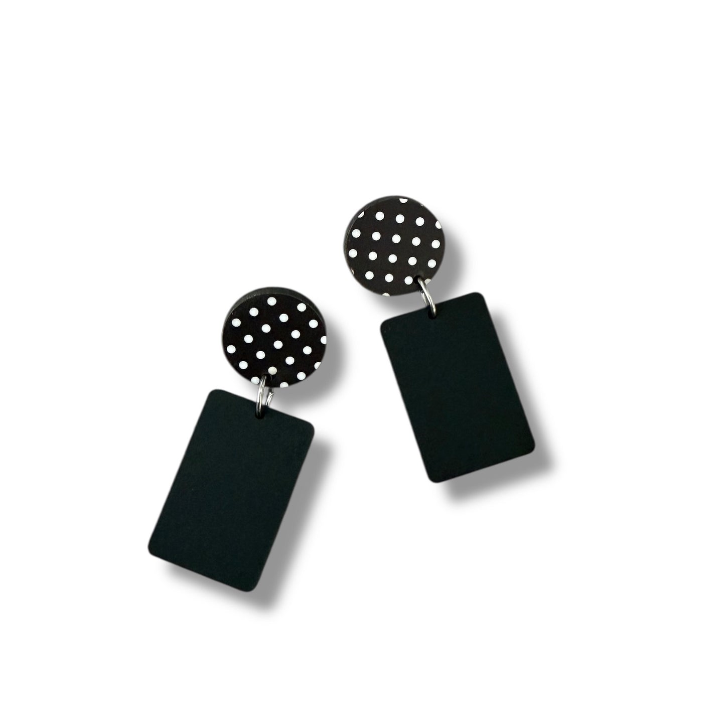 Black and White Polkadot Drop Earrings