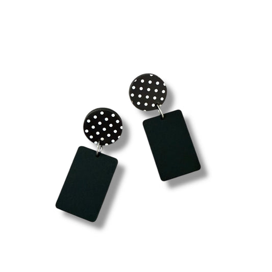 Black and White Polkadot Drop Earrings