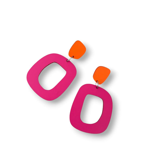 Bright Pink and Orange Statement Earrings
