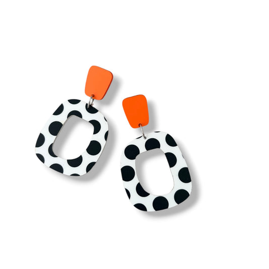 Black White and Orange Statement Earrings
